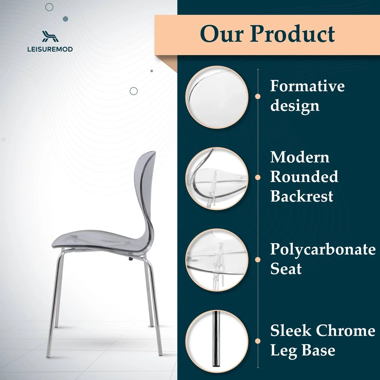 Oyster Modern Dining Side Chair with Chrome Legs - Elax Furniture