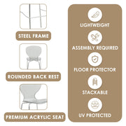 Oyster Mid-Century Modern Acrylic Barstool with Steel Frame in Chrome Finish for Kitchen and Dining Room - Elax Furniture