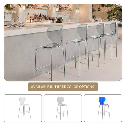 Oyster Mid-Century Modern Acrylic Barstool with Steel Frame in Chrome Finish for Kitchen and Dining Room - Elax Furniture