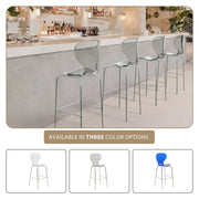 Oyster Mid-Century Modern Acrylic Barstool with Steel Frame in Chrome Finish Set of 2 - Elax Furniture
