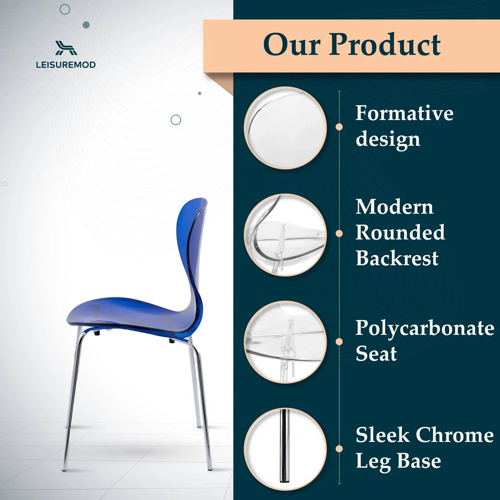 Oyster Modern Dining Side Chair with Chrome Legs - Elax Furniture