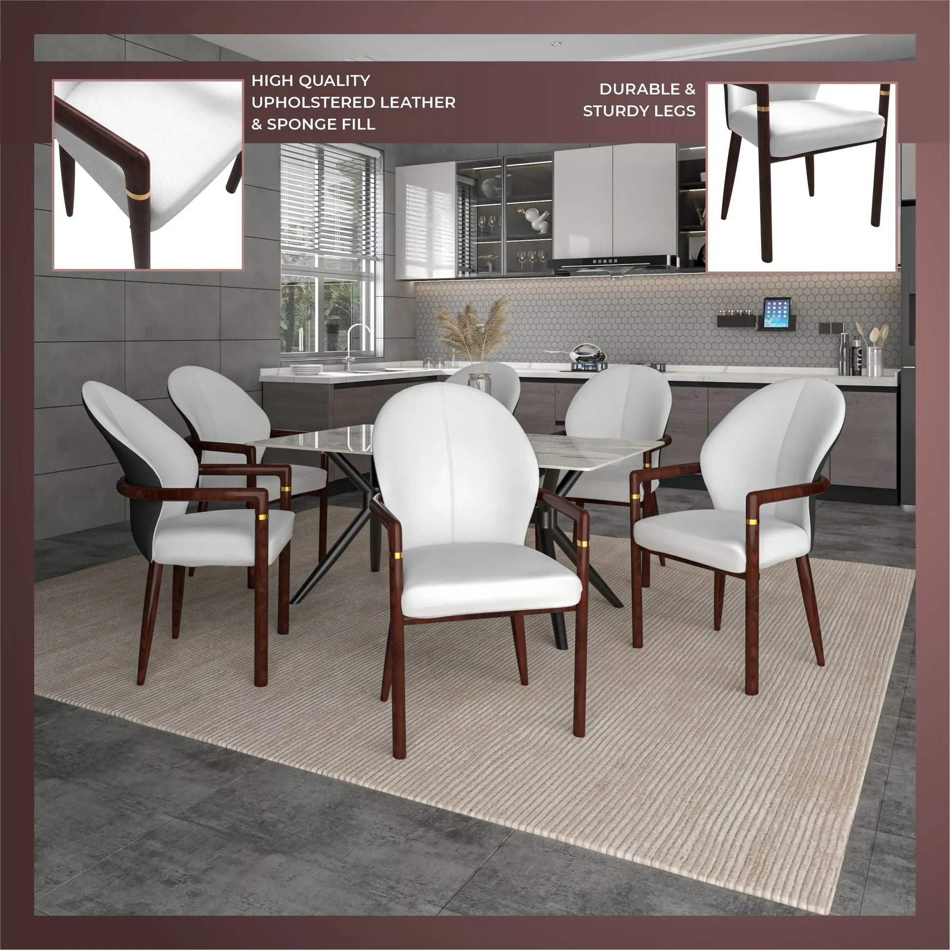 Opaline Dining Chair in Velvet or Leather Upholstery with Rubberwood Frame with Gold Accents - Elax Furniture