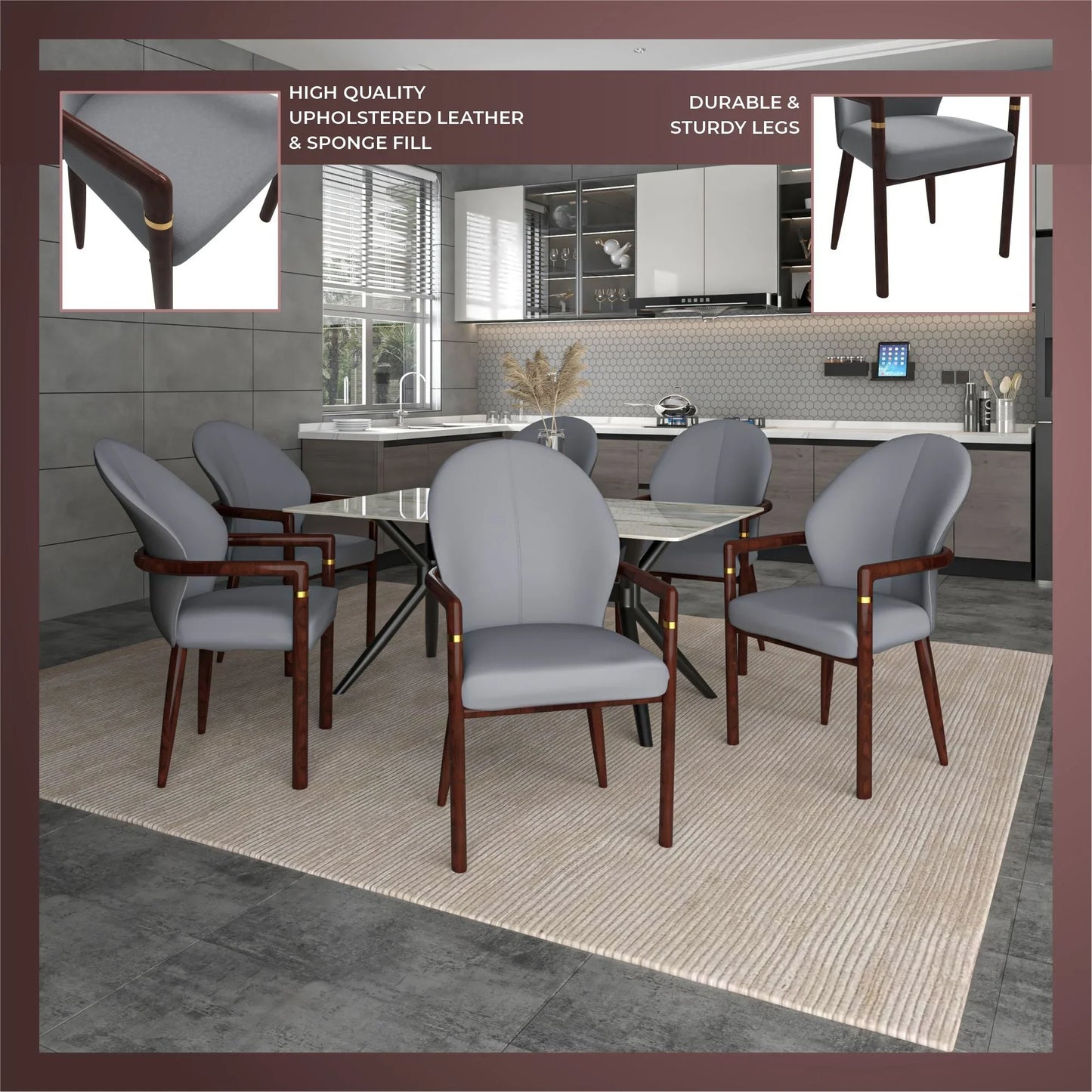 Opaline Dining Chair in Velvet or Leather Upholstery with Rubberwood Frame with Gold Accents - Elax Furniture