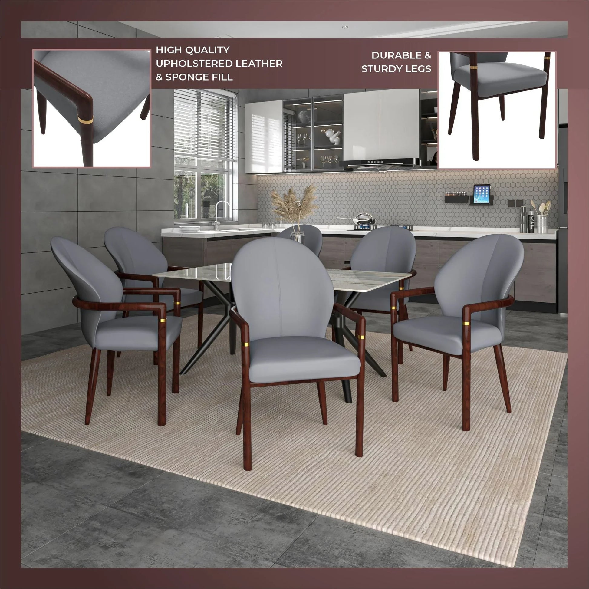 Opaline Dining Chair in Velvet or Leather Upholstery with Rubberwood Frame with Gold Accents - Elax Furniture