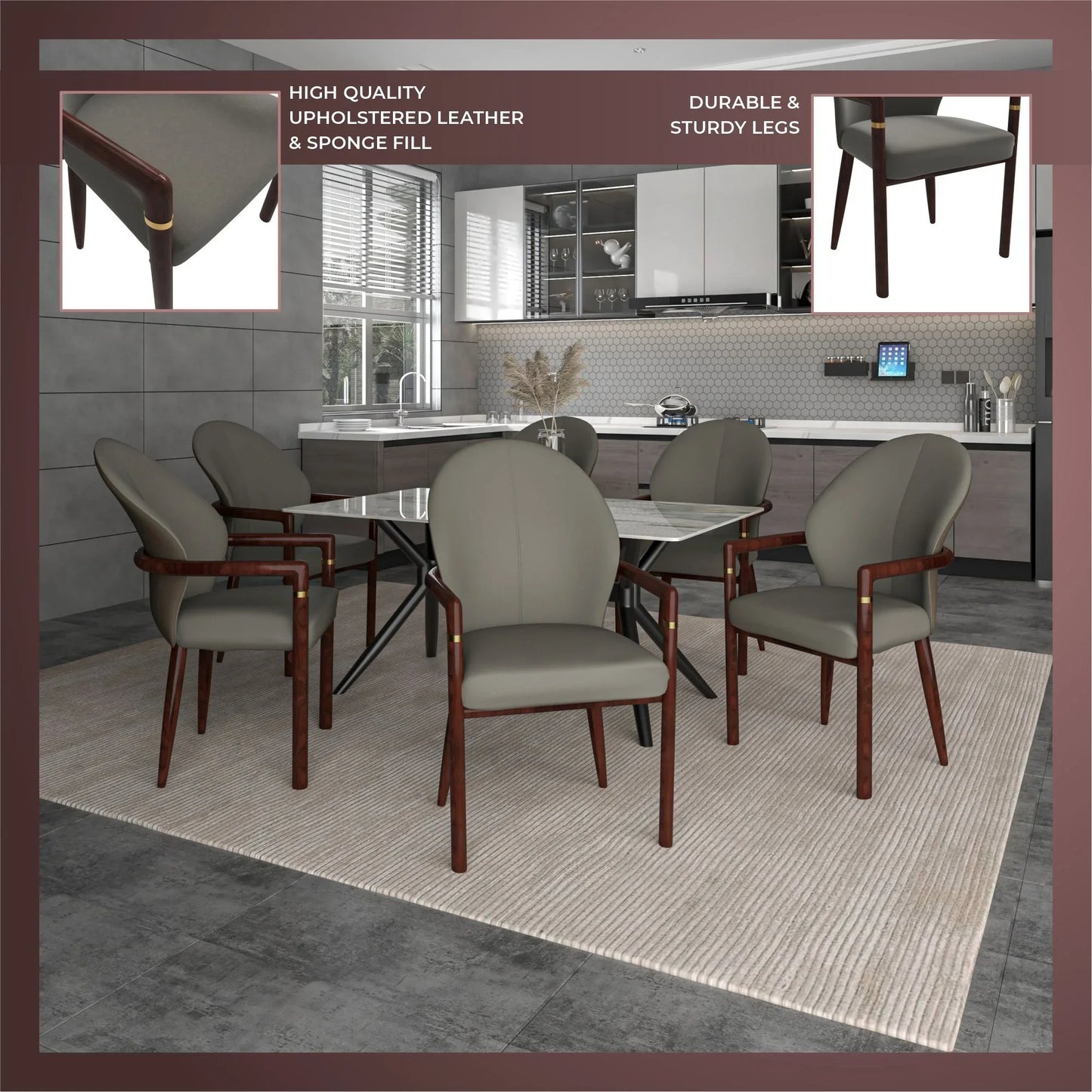 Opaline Dining Chair in Velvet or Leather Upholstery with Rubberwood Frame with Gold Accents - Elax Furniture