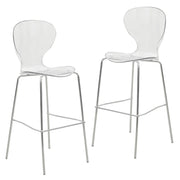 Oyster Mid-Century Modern Acrylic Barstool with Steel Frame in Chrome Finish Set of 2 - Elax Furniture