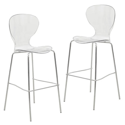 Oyster Mid-Century Modern Acrylic Barstool with Steel Frame in Chrome Finish Set of 2 - Elax Furniture