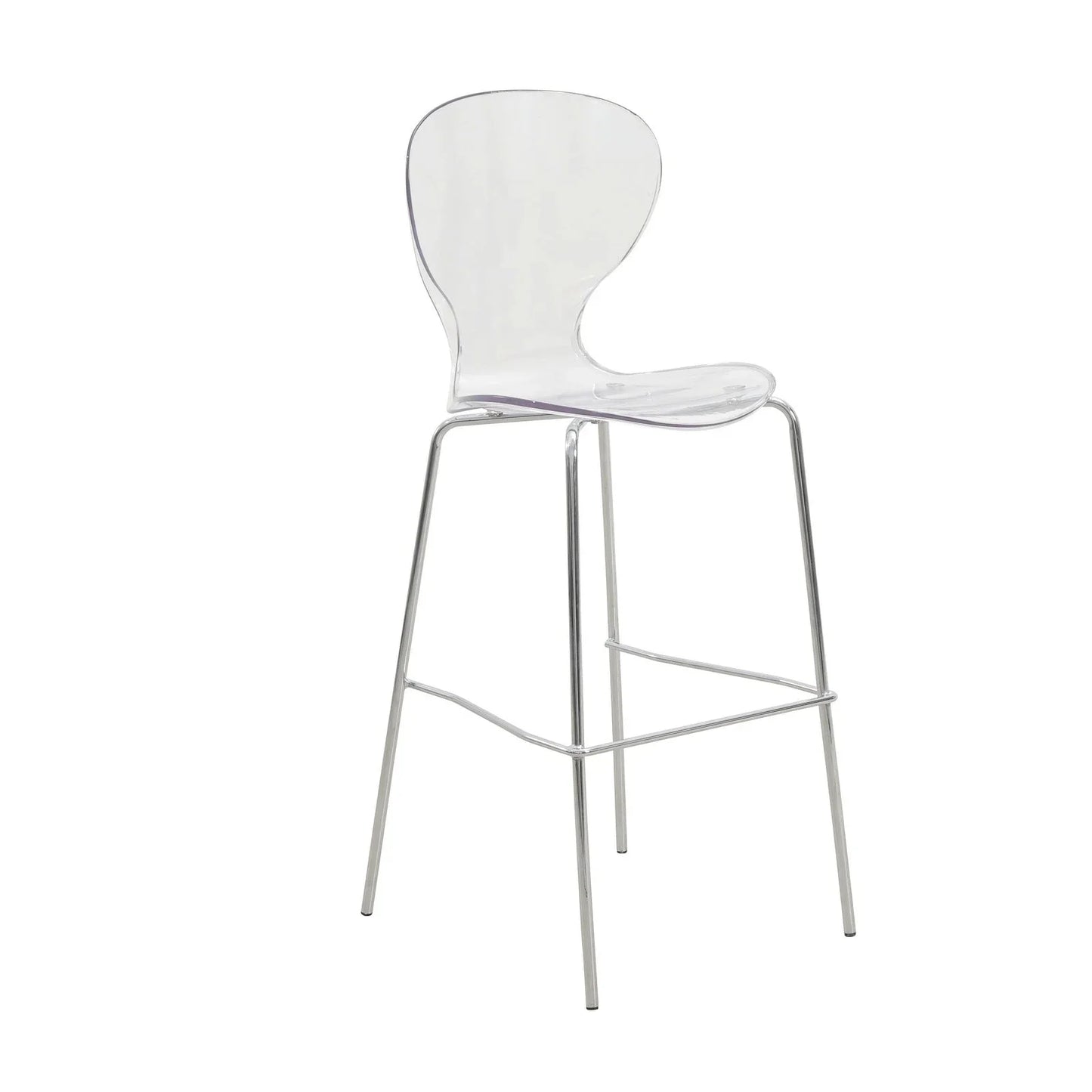 Oyster Mid-Century Modern Acrylic Barstool with Steel Frame in Chrome Finish for Kitchen and Dining Room - Elax Furniture