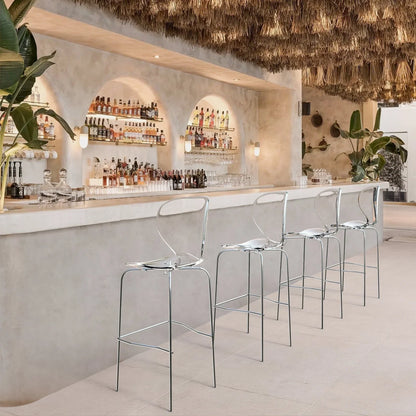 Oyster Mid-Century Modern Acrylic Barstool with Steel Frame in Chrome Finish for Kitchen and Dining Room - Elax Furniture