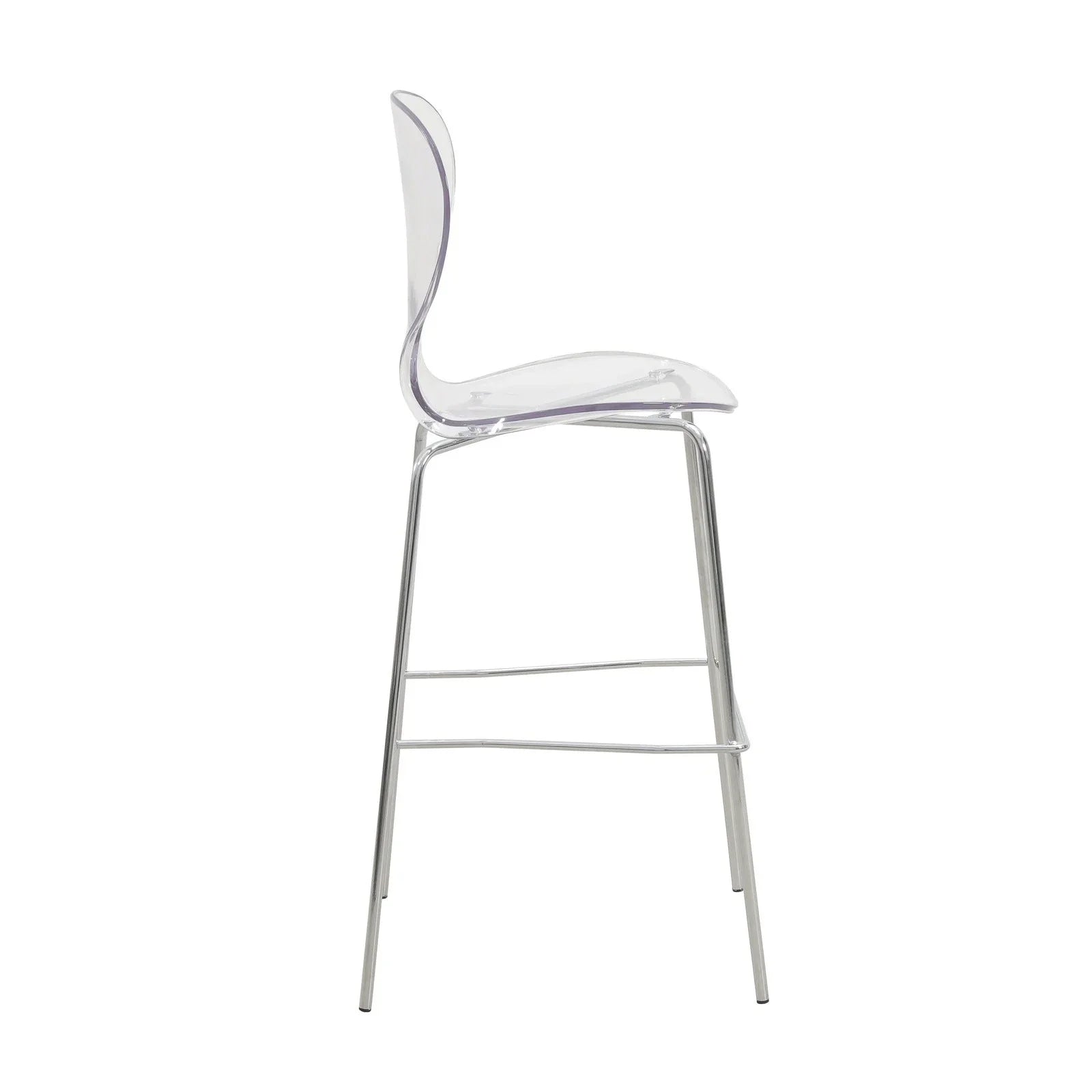 Oyster Mid-Century Modern Acrylic Barstool with Steel Frame in Chrome Finish for Kitchen and Dining Room - Elax Furniture
