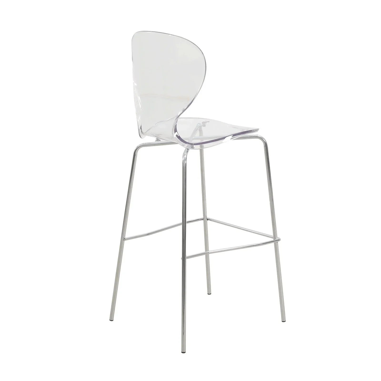 Oyster Mid-Century Modern Acrylic Barstool with Steel Frame in Chrome Finish for Kitchen and Dining Room - Elax Furniture