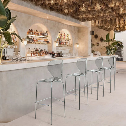 Oyster Mid-Century Modern Acrylic Barstool with Steel Frame in Chrome Finish Set of 2 - Elax Furniture