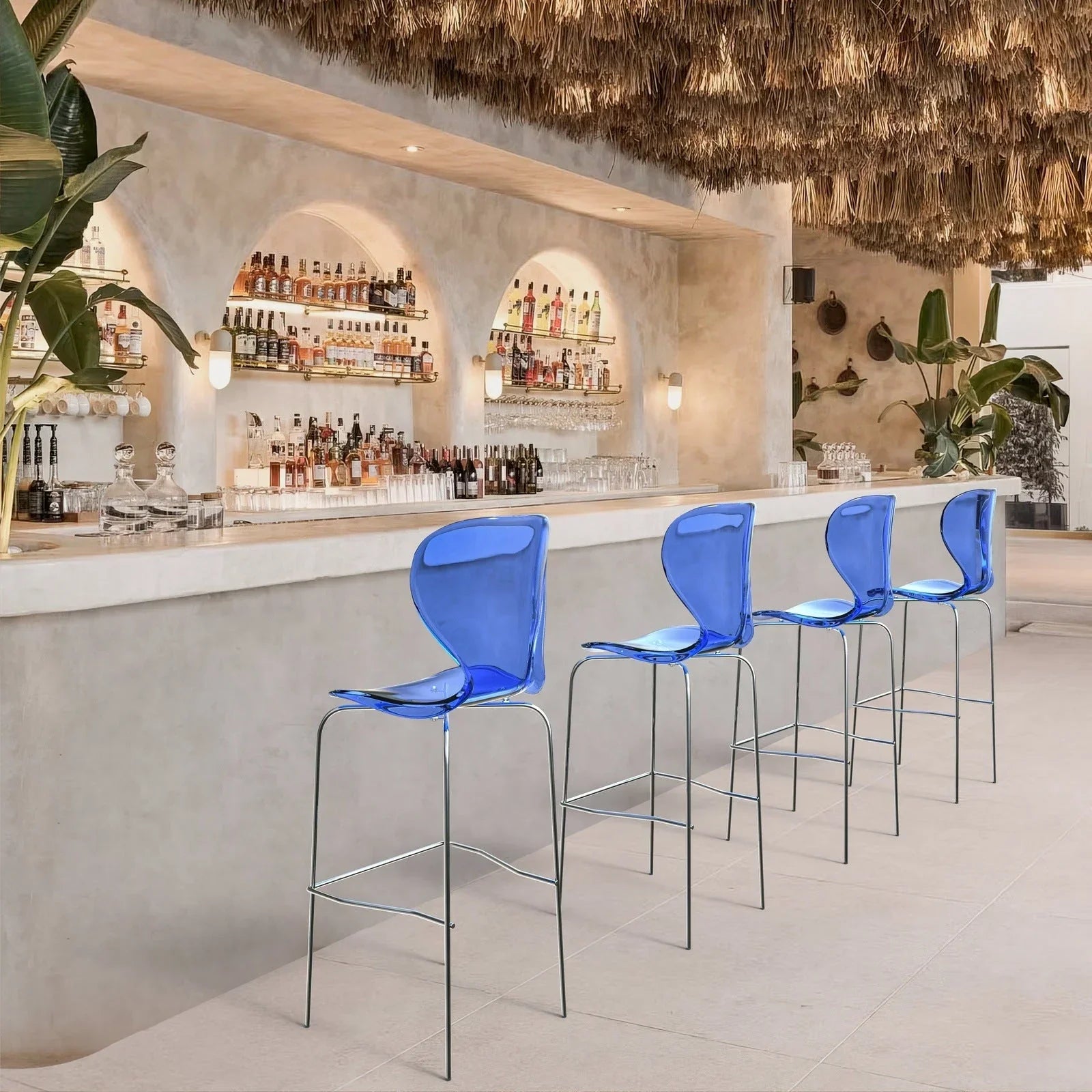 Oyster Mid-Century Modern Acrylic Barstool with Steel Frame in Chrome Finish for Kitchen and Dining Room - Elax Furniture