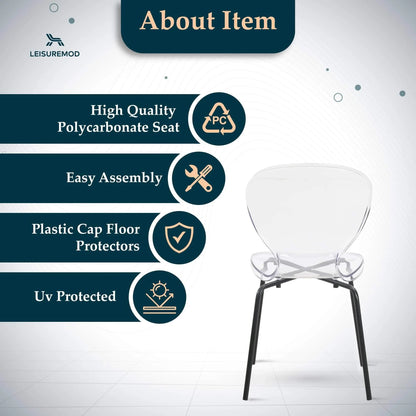 Oyster Modern Transparent Side Chair in Black Base - Elax Furniture