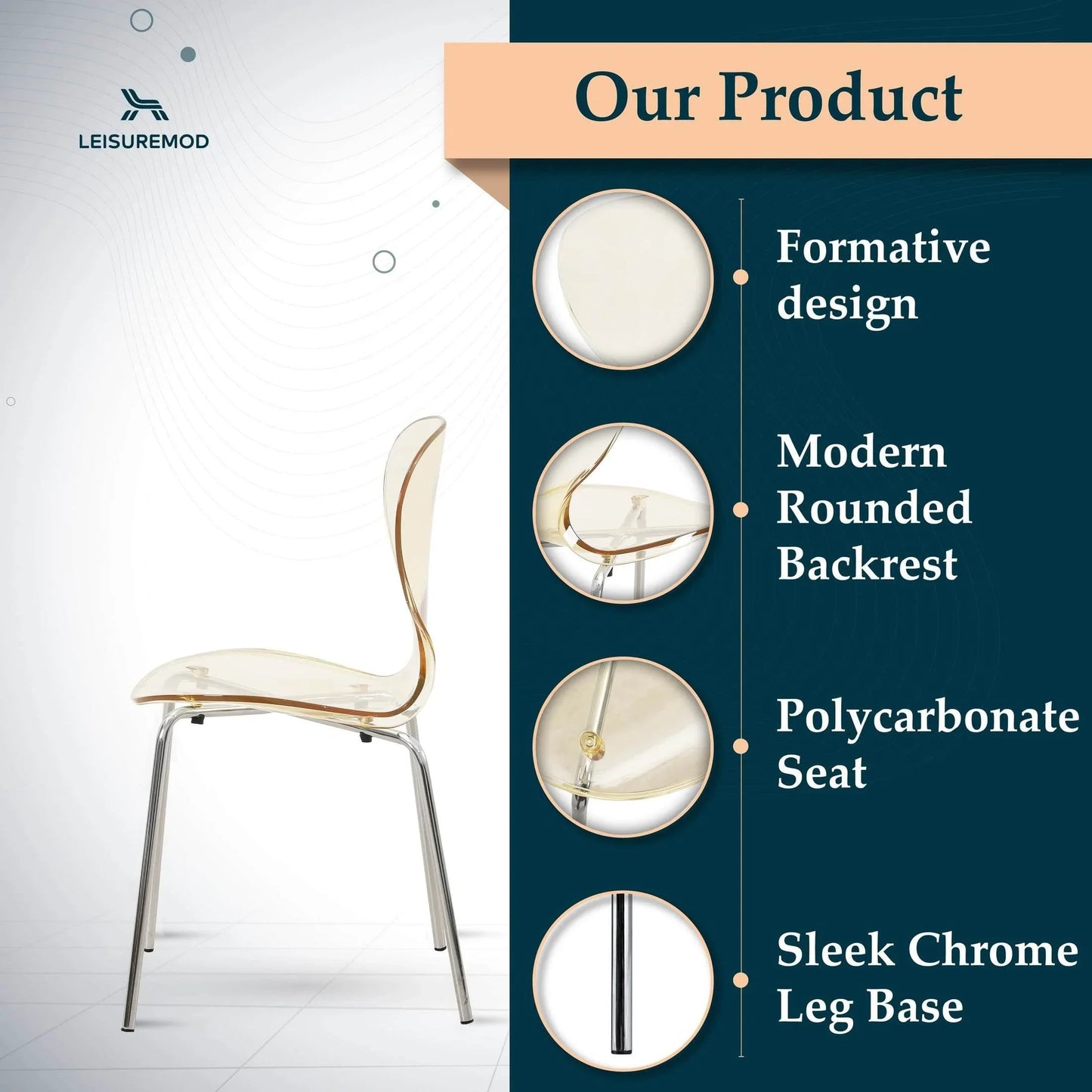 Modern Oyster Transparent Side Chair Set of 4 - Elax Furniture