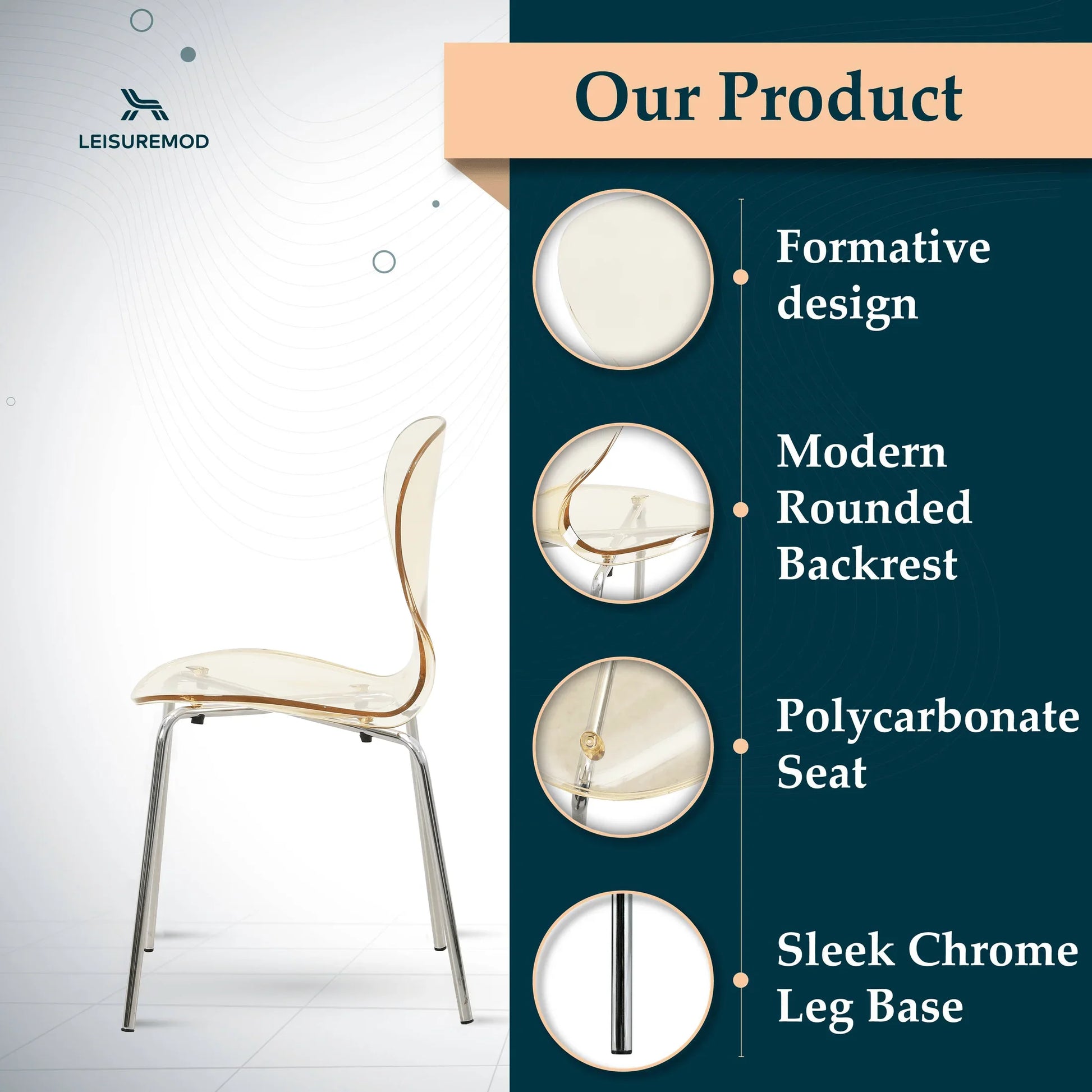 Modern Oyster Transparent Side Chair Set of 2 - Elax Furniture