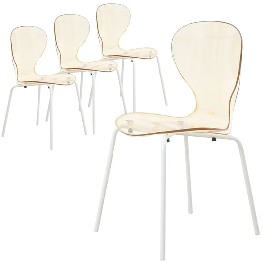 Oyster Modern Transparent Side Chair in White Base Set of 4 - Elax Furniture