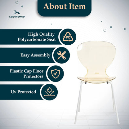 Oyster Modern Transparent Side Chair in White Base Set of 4 - Elax Furniture