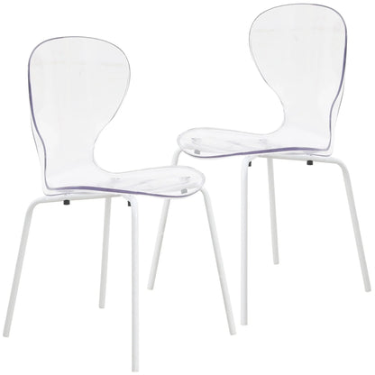 Oyster Modern Transparent Side Chair in White Base Set of 2 - Elax Furniture