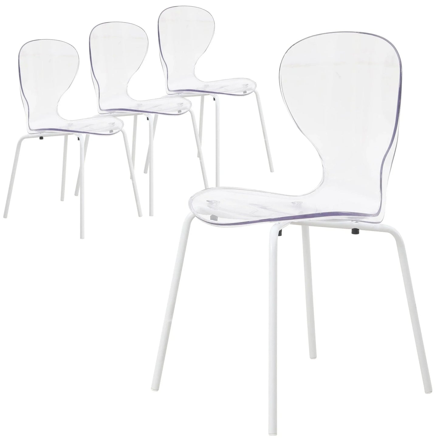 Oyster Modern Transparent Side Chair in White Base Set of 4 - Elax Furniture