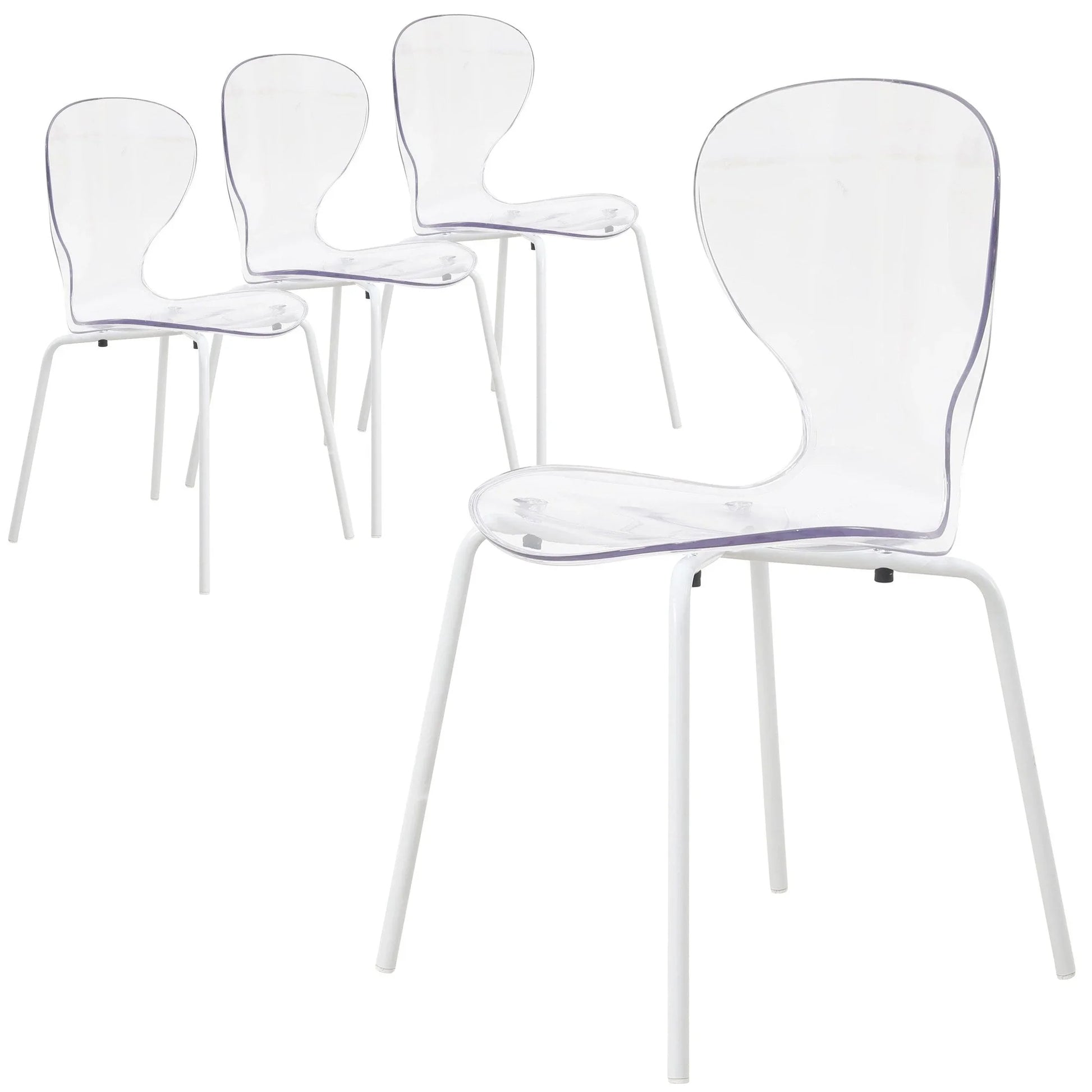 Oyster Modern Transparent Side Chair in White Base Set of 4 - Elax Furniture
