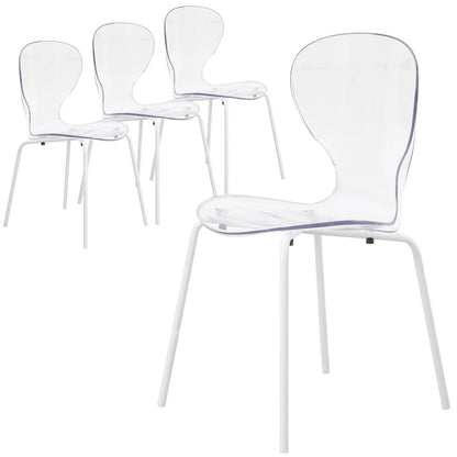 Oyster Modern Transparent Side Chair in White Base Set of 4 - Elax Furniture