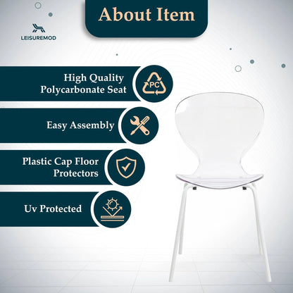 Oyster Modern Transparent Side Chair in White Base Set of 2 - Elax Furniture