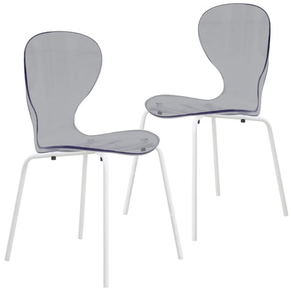 Oyster Modern Transparent Side Chair in White Base Set of 2 - Elax Furniture