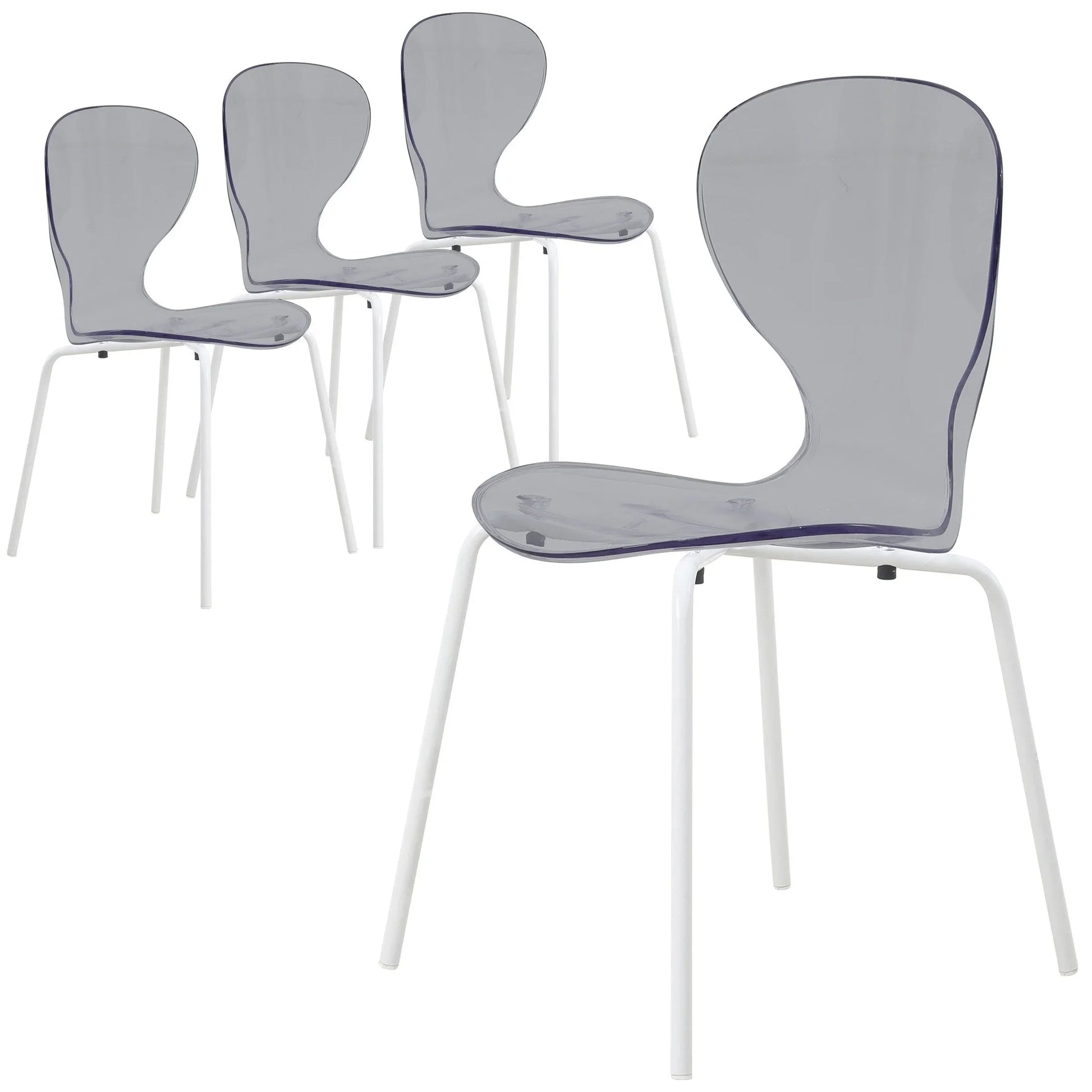 Oyster Modern Transparent Side Chair in White Base Set of 4 - Elax Furniture