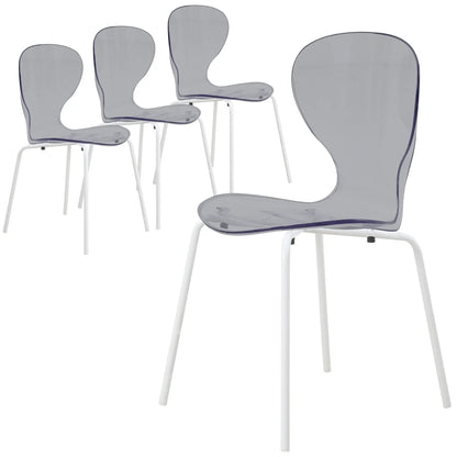 Oyster Modern Transparent Side Chair in White Base Set of 4 - Elax Furniture