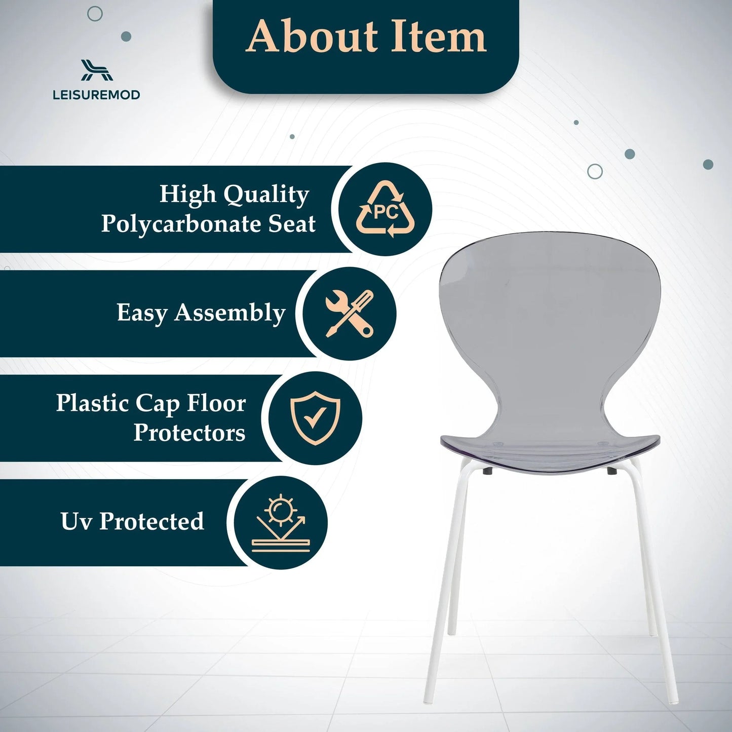 Oyster Modern Transparent Side Chair in White Base Set of 4 - Elax Furniture