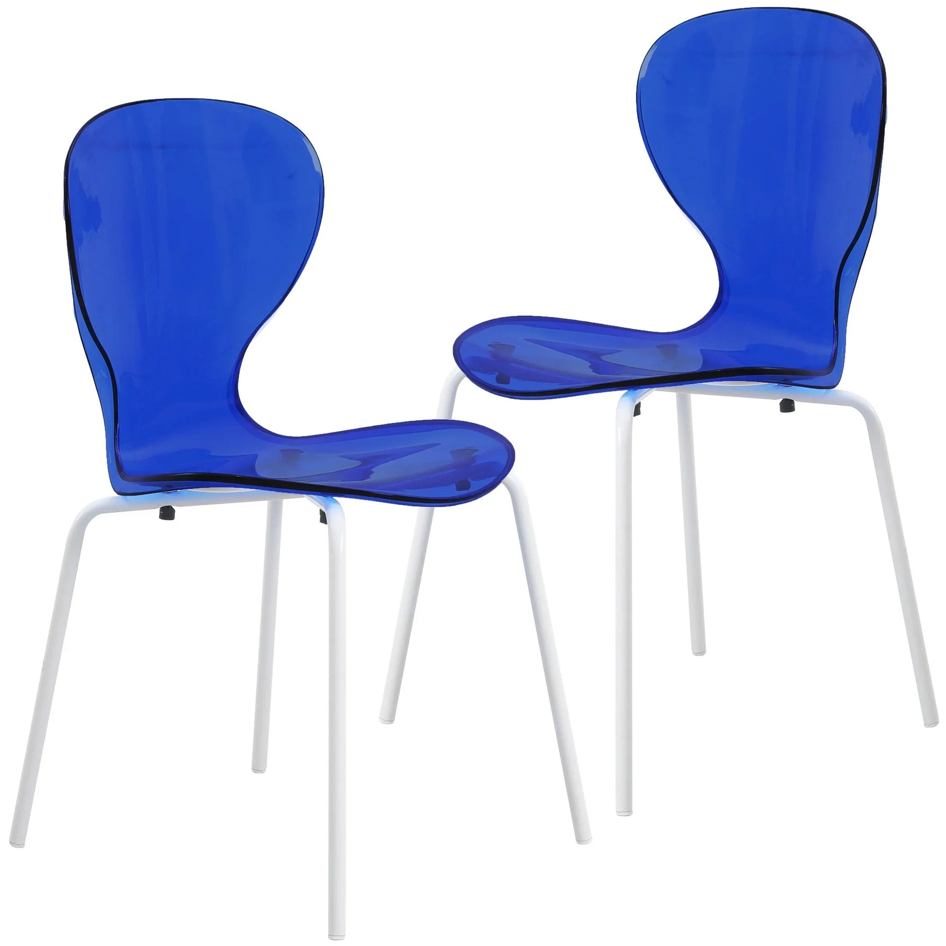 Oyster Modern Transparent Side Chair in White Base Set of 2 - Elax Furniture