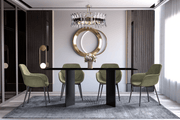 Olyra Dining Table with Rectangular Glass/Sintered Stone Tabletop and Stainless Steel Base Sintered Stone Black and Gold Dining Table Leisuremod