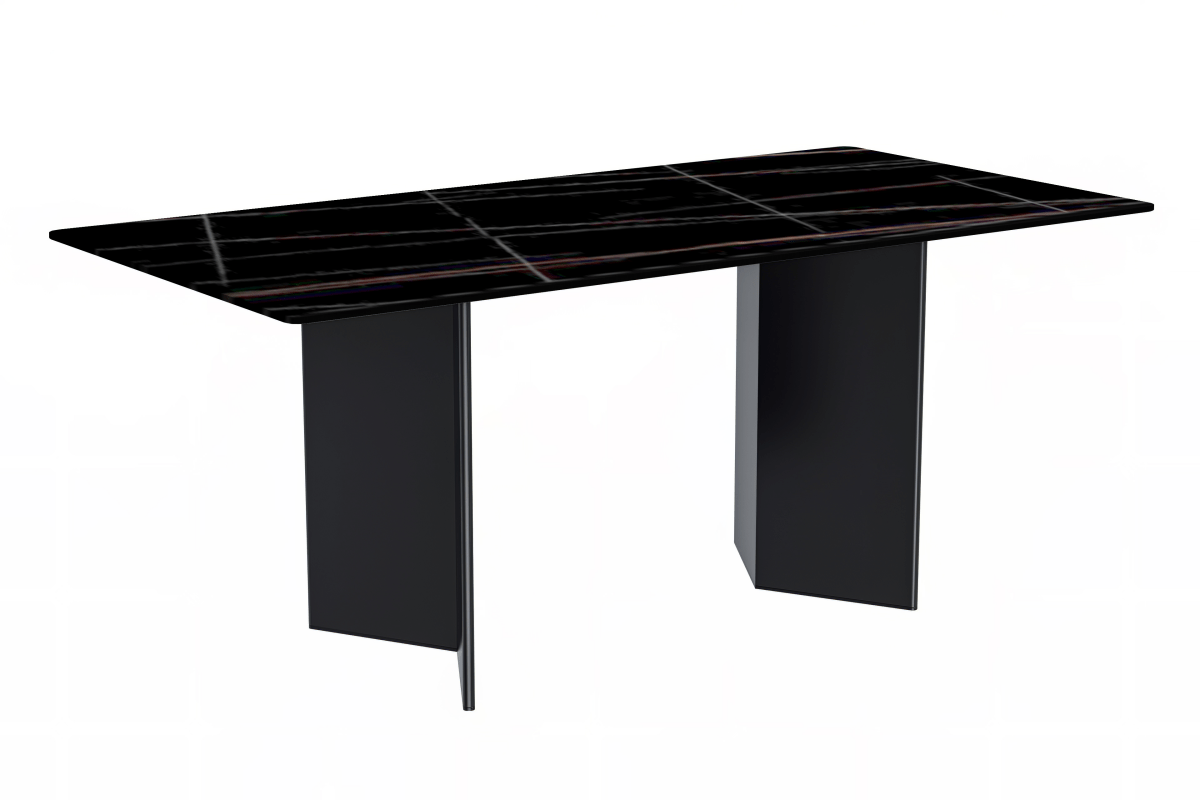 Olyra Dining Table with Rectangular Glass/Sintered Stone Tabletop and Stainless Steel Base Sintered Stone Black and Gold Dining Table Leisuremod
