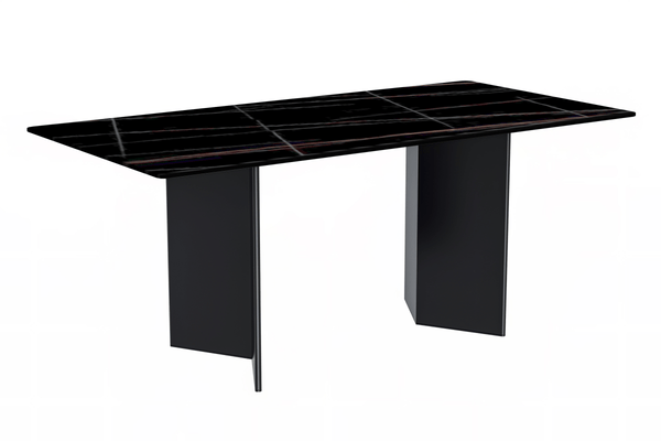 Olyra Dining Table with Rectangular Glass/Sintered Stone Tabletop and Stainless Steel Base Sintered Stone Black and Gold Dining Table Leisuremod