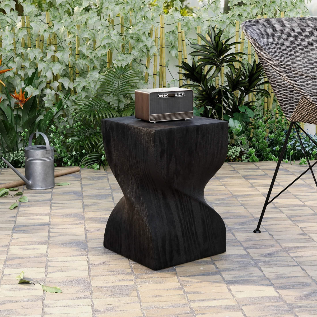 Onyx Square Side Table in Fiberstone Assembled Accent End Table Black Side Table LeisureMod
