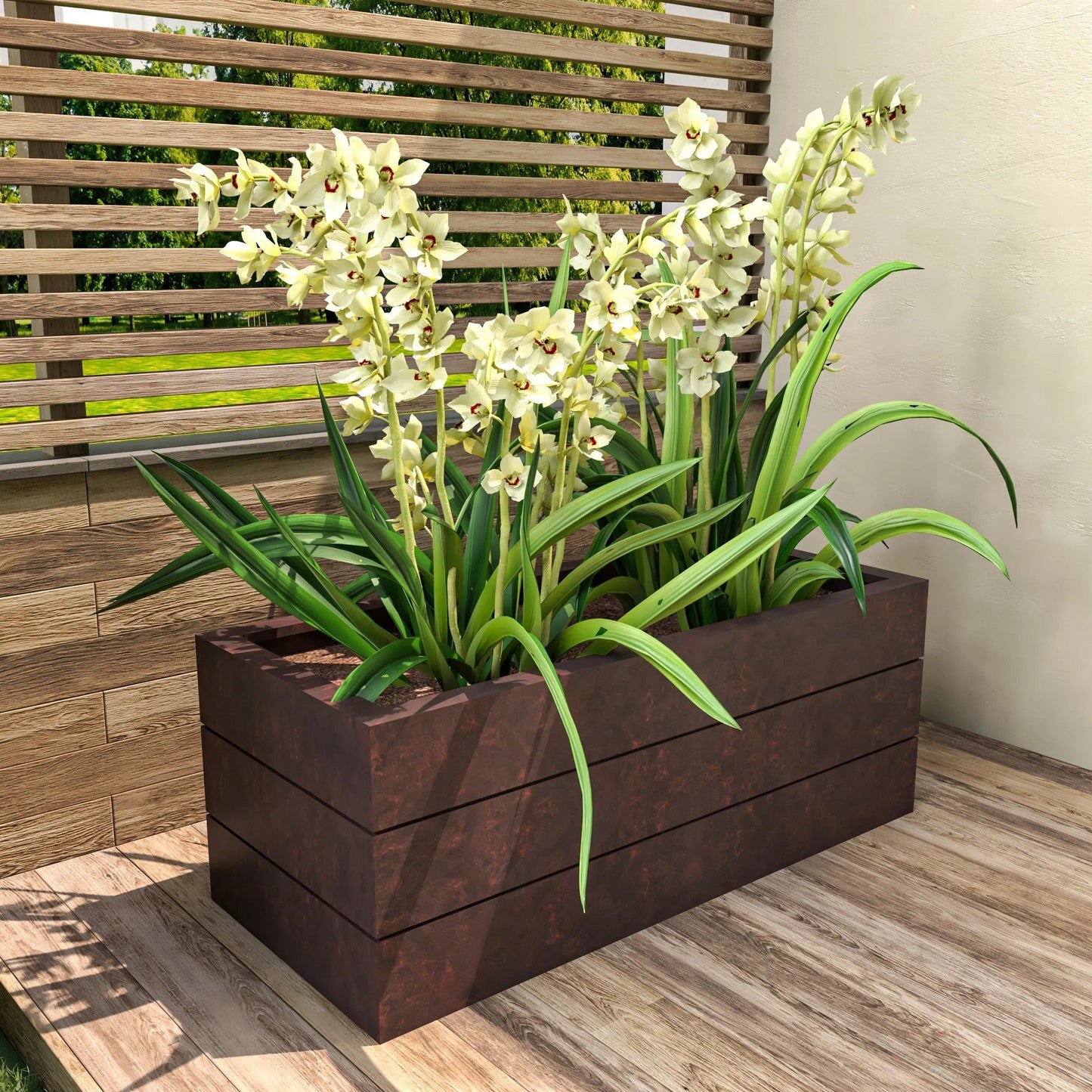 Oasis Rectangular Fiberstone and Clay Planter for Indoor and Outdoor with Drainage Holes - Elax Furniture