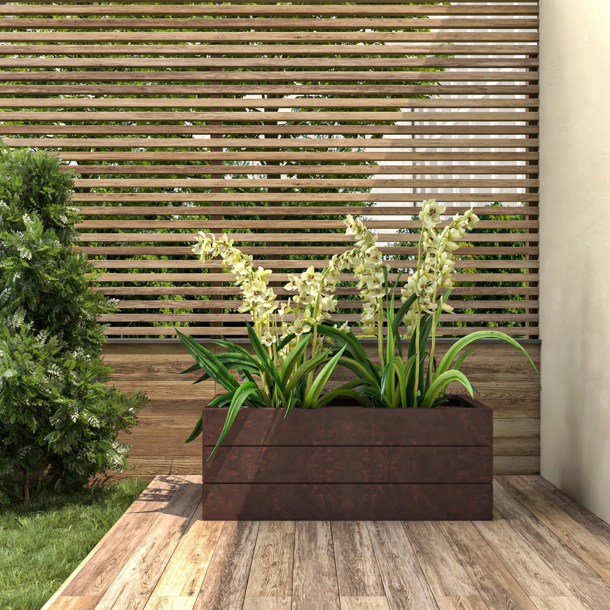 Oasis Rectangular Fiberstone and Clay Planter for Indoor and Outdoor with Drainage Holes - Elax Furniture
