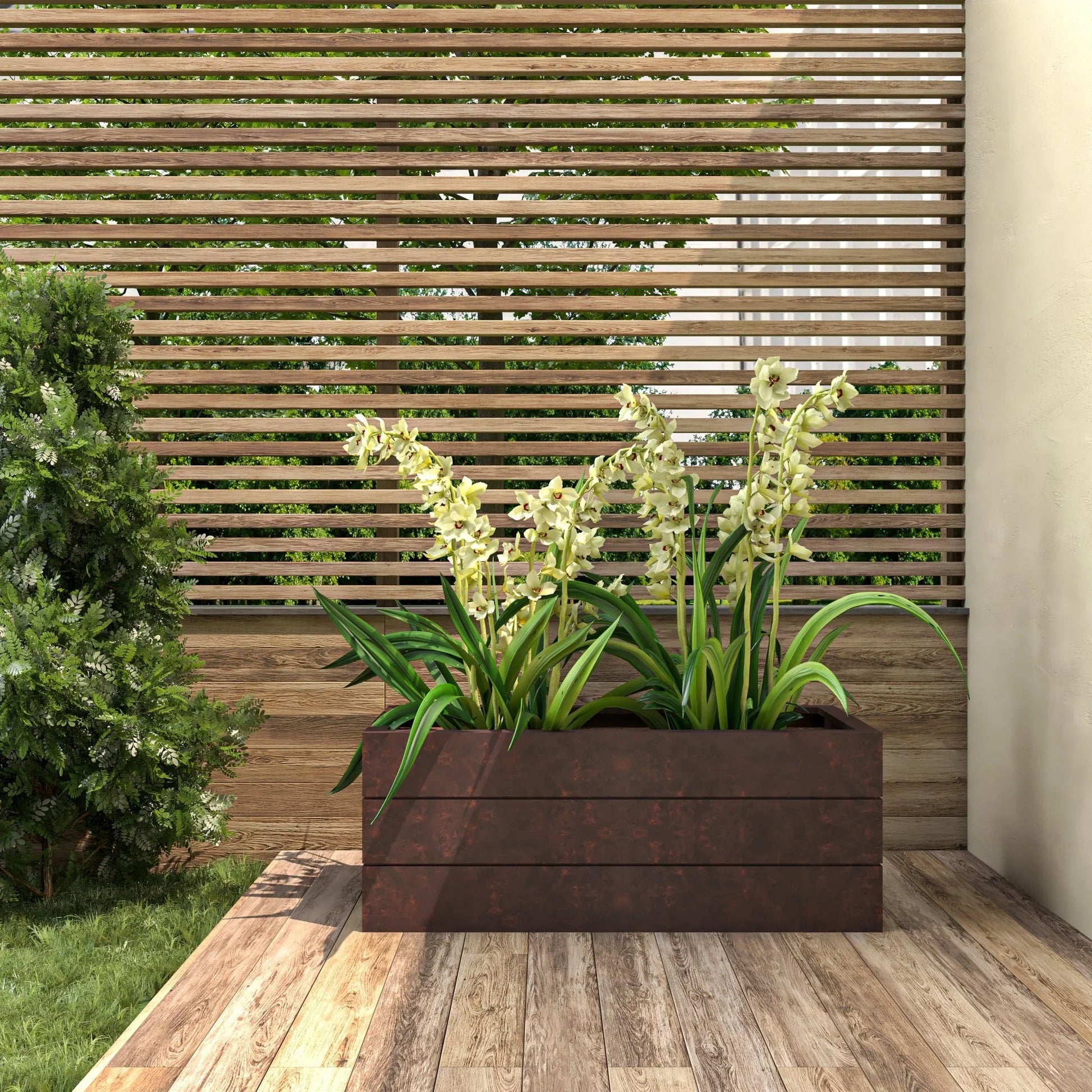 Oasis Rectangular Fiberstone and Clay Planter for Indoor and Outdoor with Drainage Holes - Elax Furniture