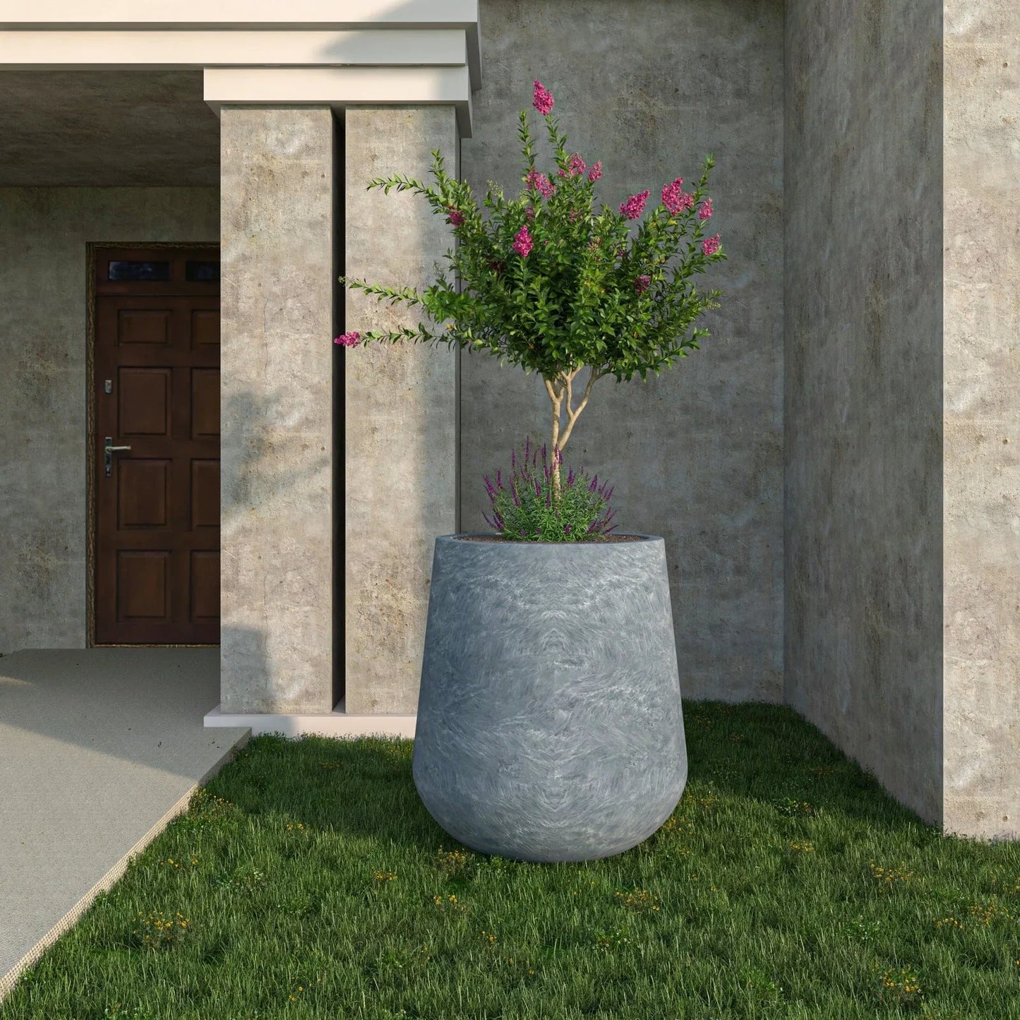 Orchid Modern Tapered Round Planter Pot in Fiberstone and Clay Weather Resistant Design - Elax Furniture