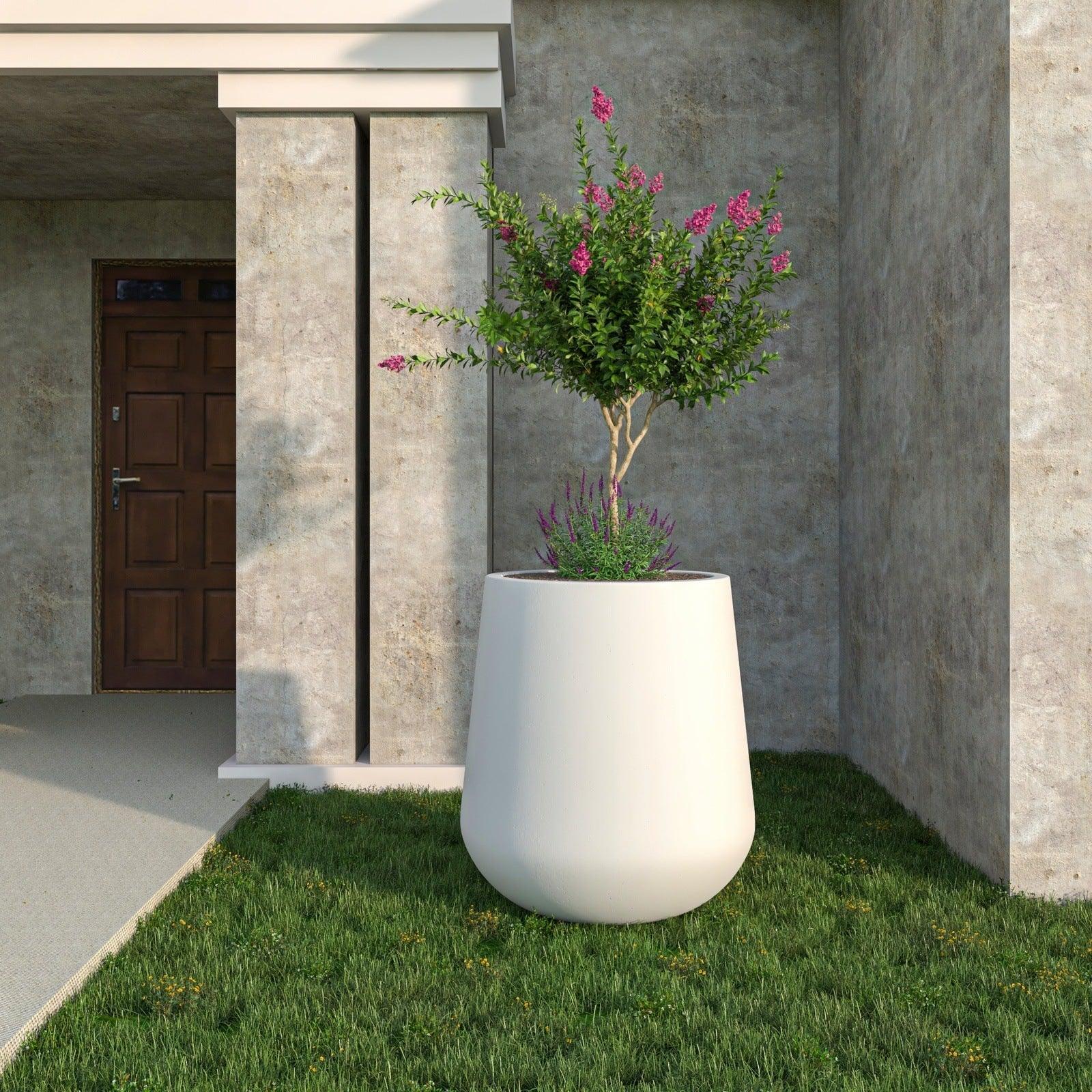 Orchid Modern Tapered Round Planter Pot in Fiberstone and Clay Weather Resistant Design - Elax Furniture