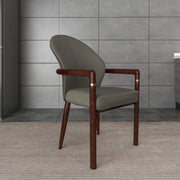 Opaline Dining Chair in Velvet or Leather Upholstery with Rubberwood Frame with Gold Accents Khaki Leather Dining Chair Leisuremod