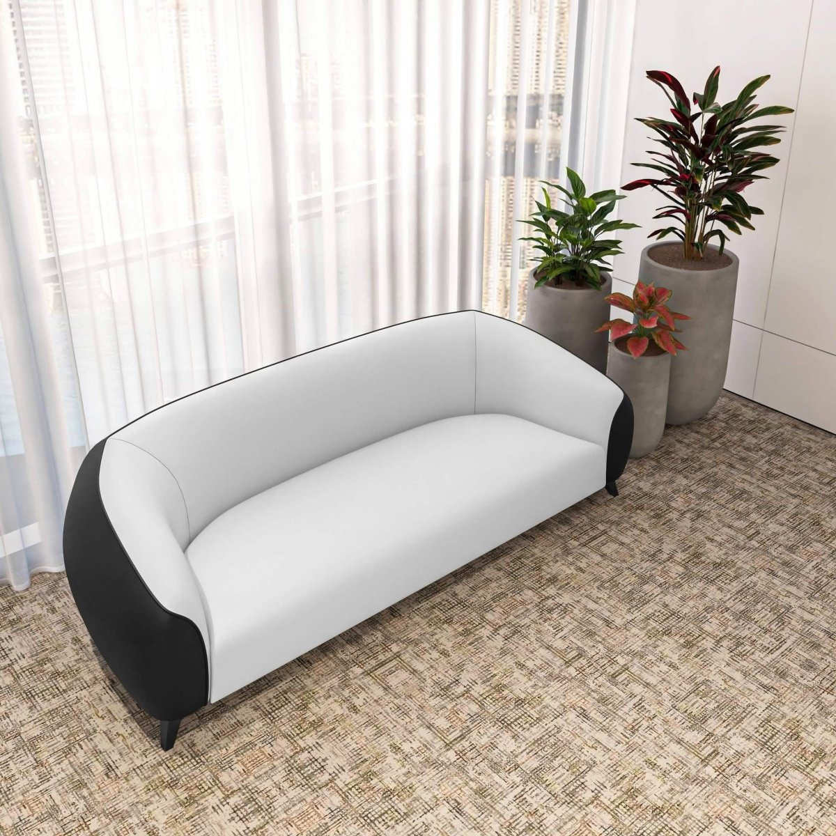 Opula 3-Seater Leather Sofa with Stainless Steel Legs Black White Sofa Leisuremod