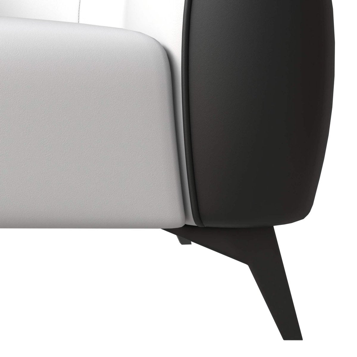 Opula Single-Seater Leather Sofa Accent Armchair with Stainless Steel Legs Black White Sofa Leisuremod