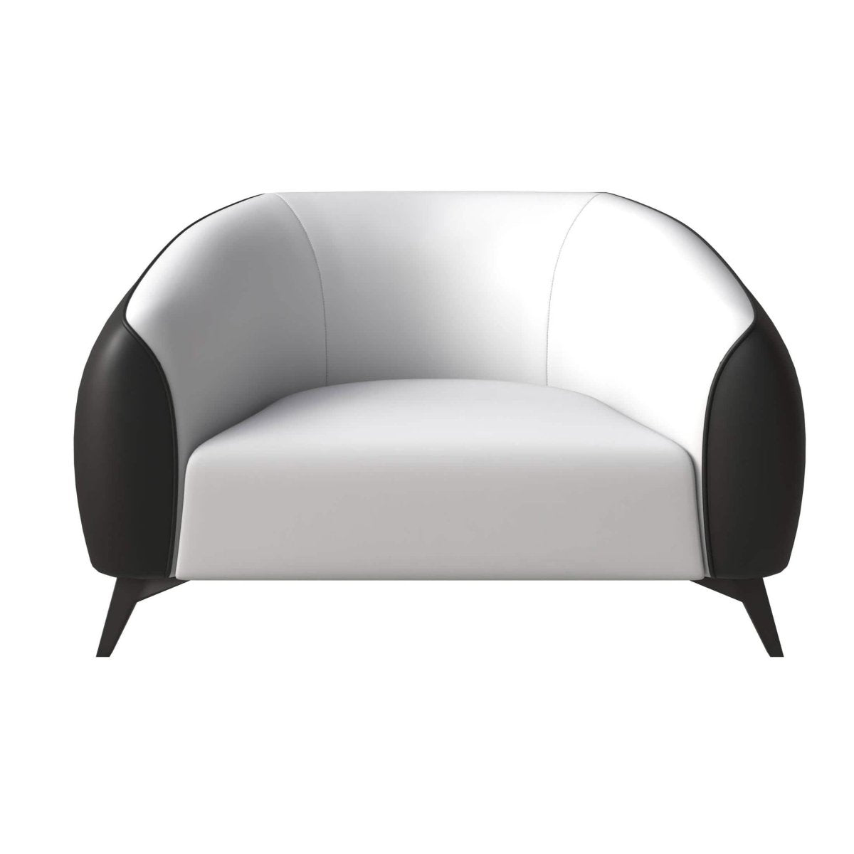 Opula Single-Seater Leather Sofa Accent Armchair with Stainless Steel Legs Black White Sofa Leisuremod