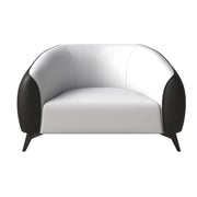 Opula Single-Seater Leather Sofa Accent Armchair with Stainless Steel Legs Black White Sofa Leisuremod