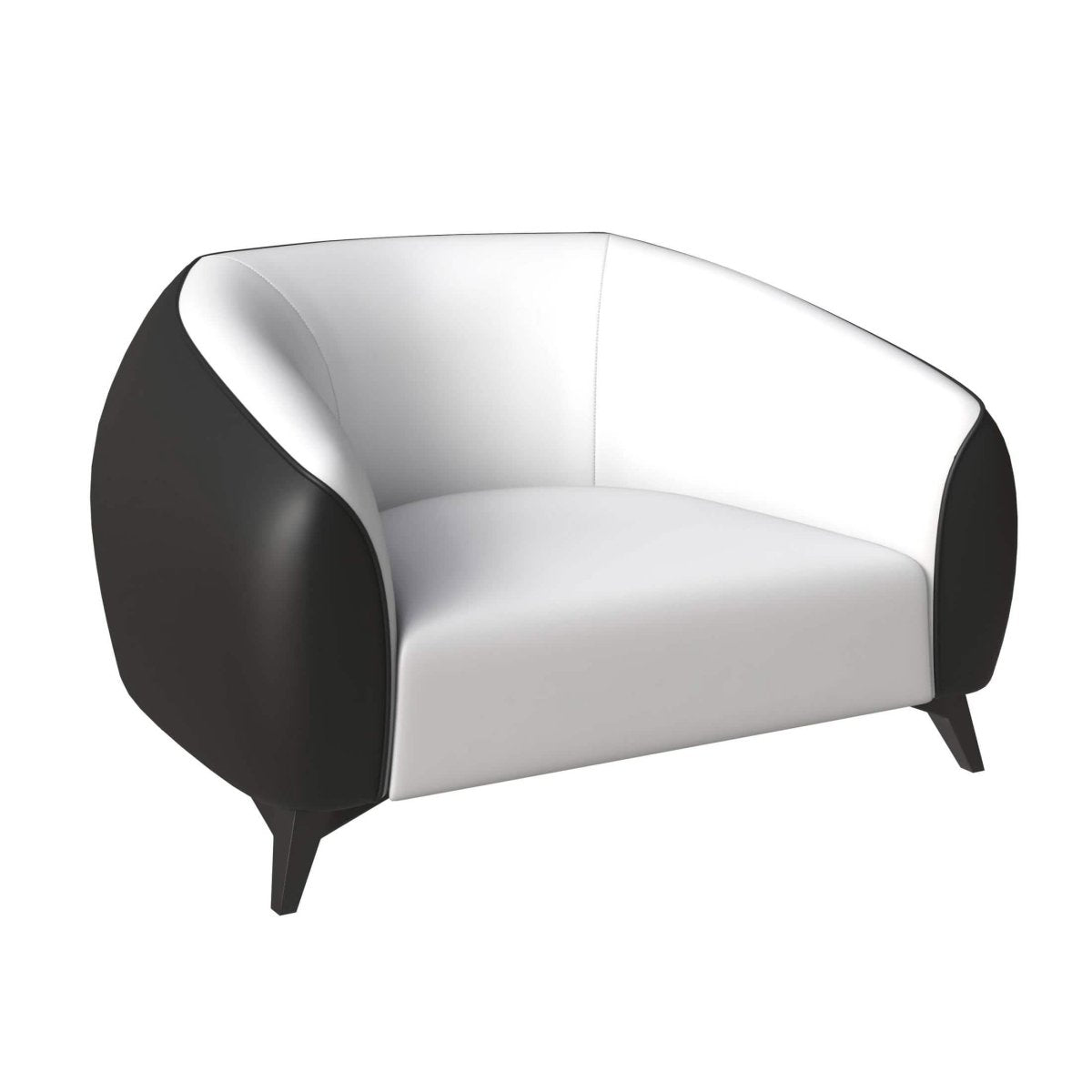 Opula Single-Seater Leather Sofa Accent Armchair with Stainless Steel Legs Black White Sofa Leisuremod