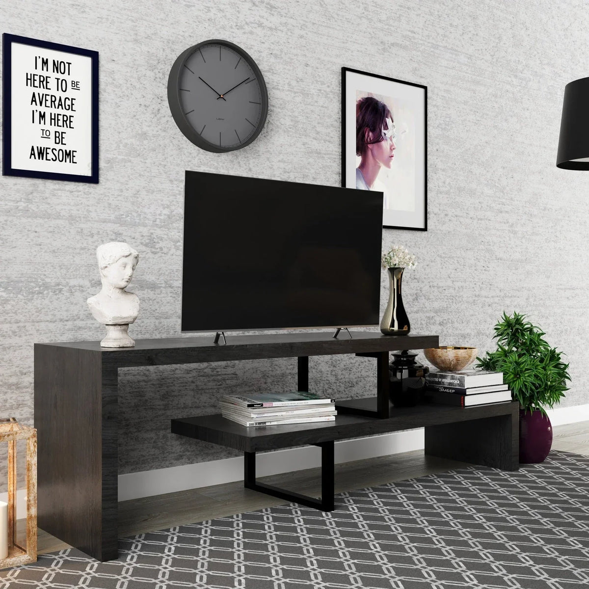 Orford Mid-Century Modern TV Stand with MDF Shelves and Powder Coated Iron Legs for Living Room - Elax Furniture