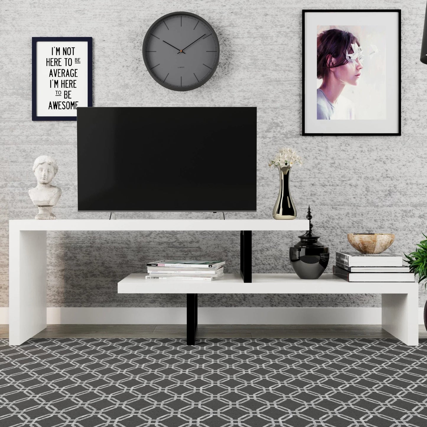 Orford Mid-Century Modern TV Stand with MDF Shelves and Powder Coated Iron Legs for Living Room - Elax Furniture