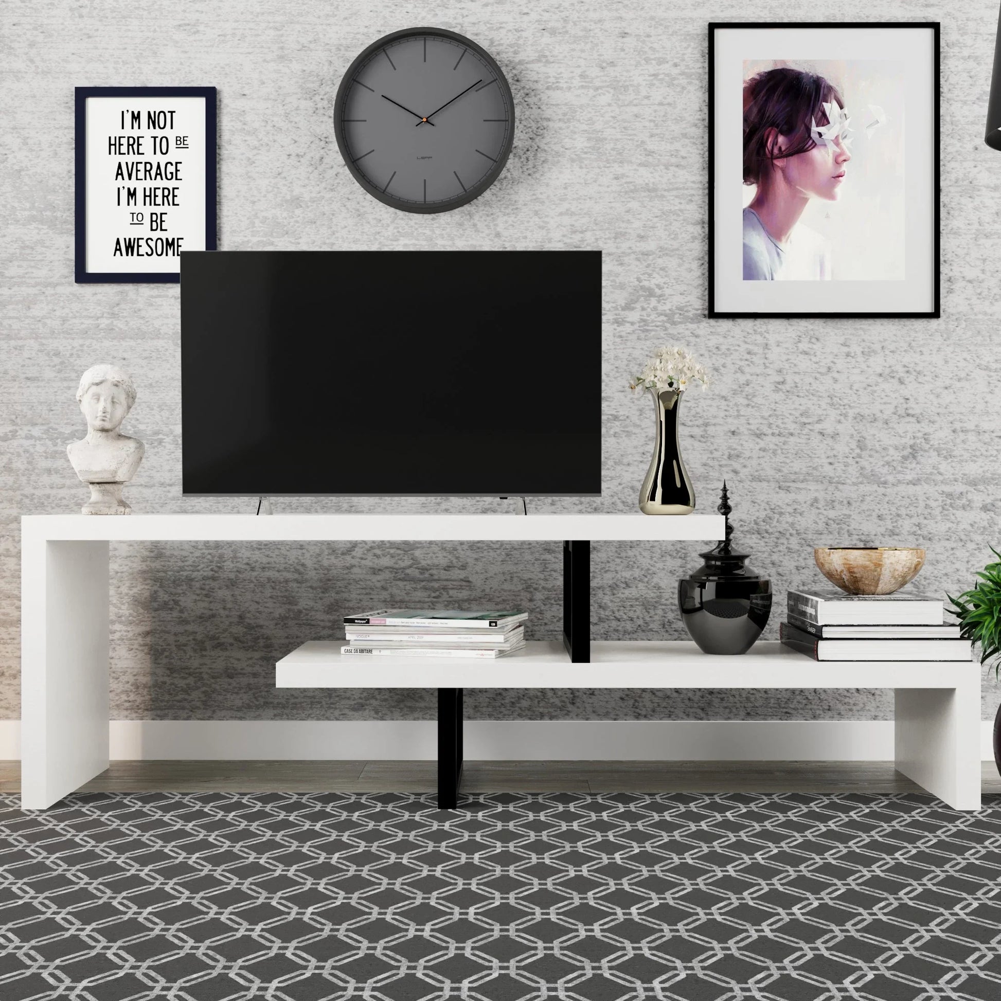 Orford Mid-Century Modern TV Stand with MDF Shelves and Powder Coated Iron Legs for Living Room - Elax Furniture